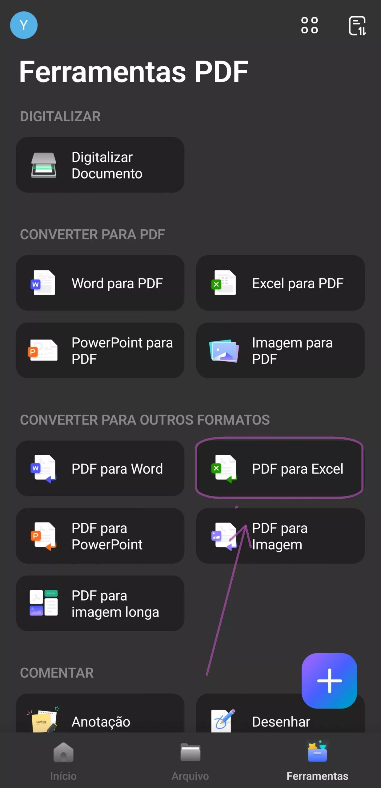 Clique em "Ferramentas", escolha "PDF para Excel"