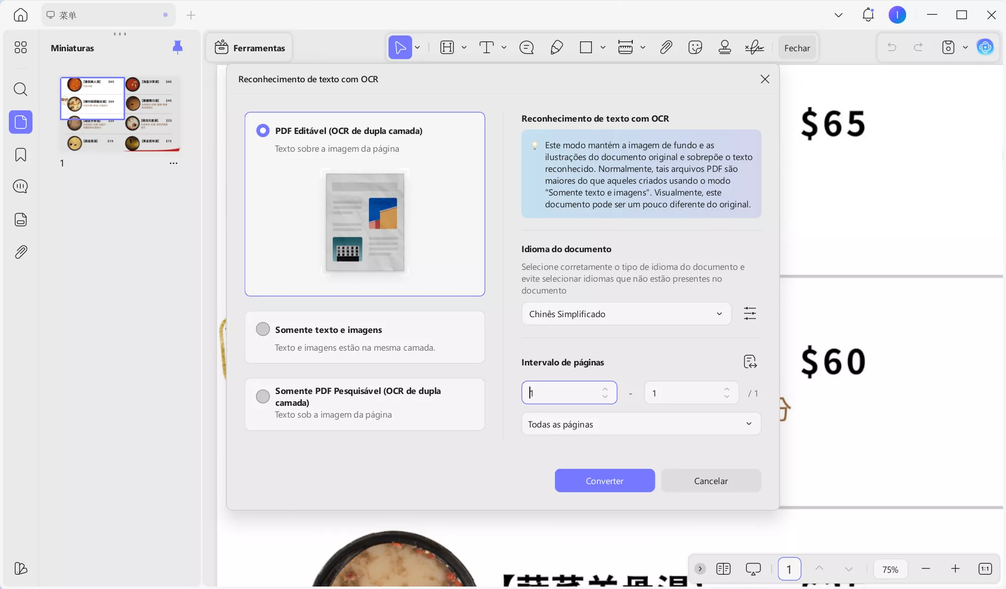 Traduzir chinês para português e ocr pdfs no updf
