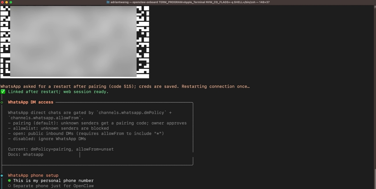 Conectar o OpenClaw ao WhatsApp no macOS