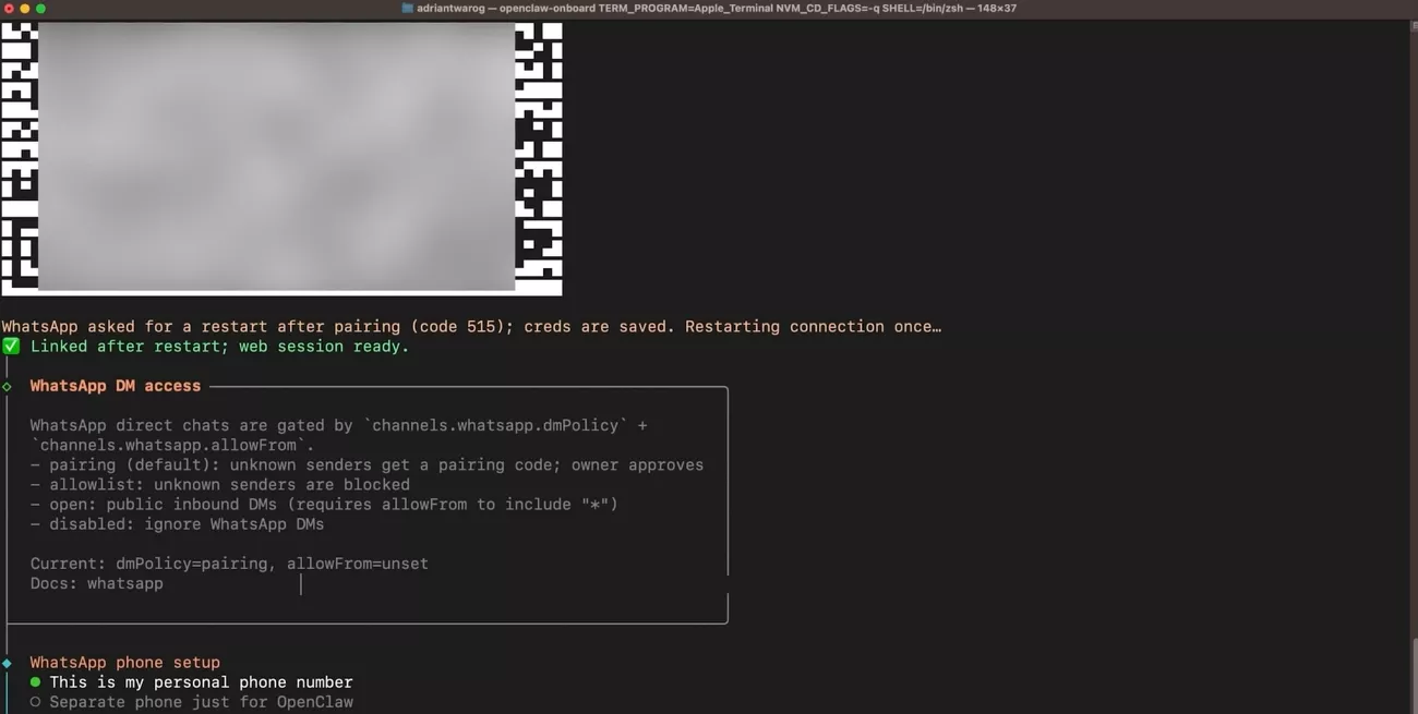 connect macos openclaw whatsapp