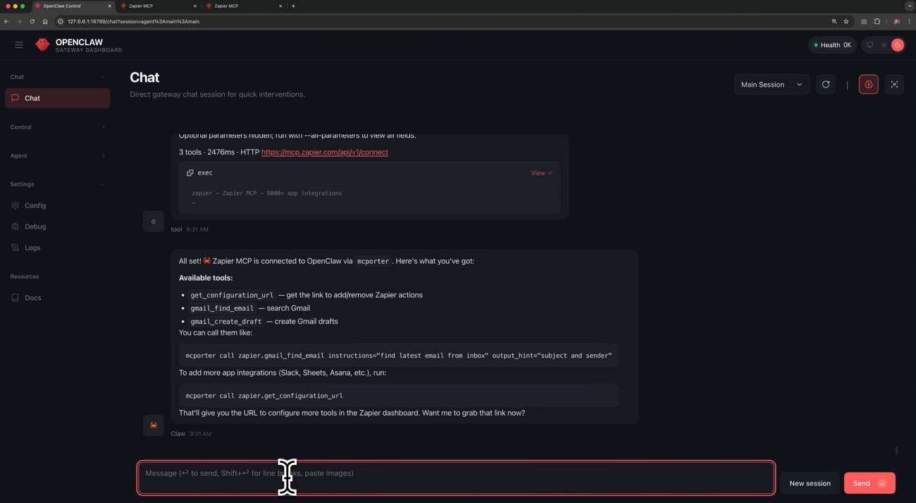 Testar tarefas do Zapier no OpenClaw
