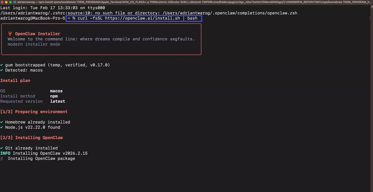 start mac terminal openclaw