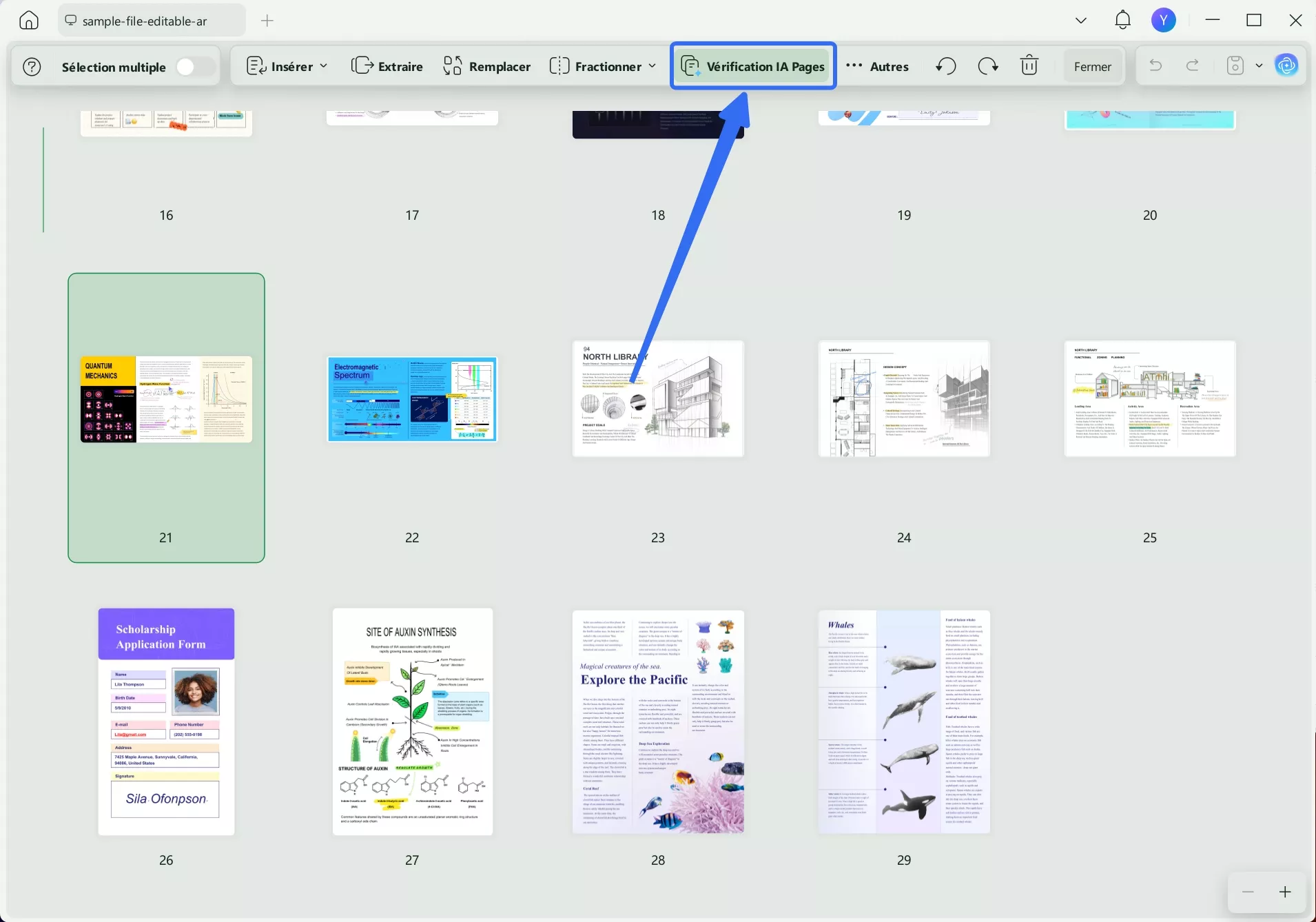 sélectionner les pages de vérification IA