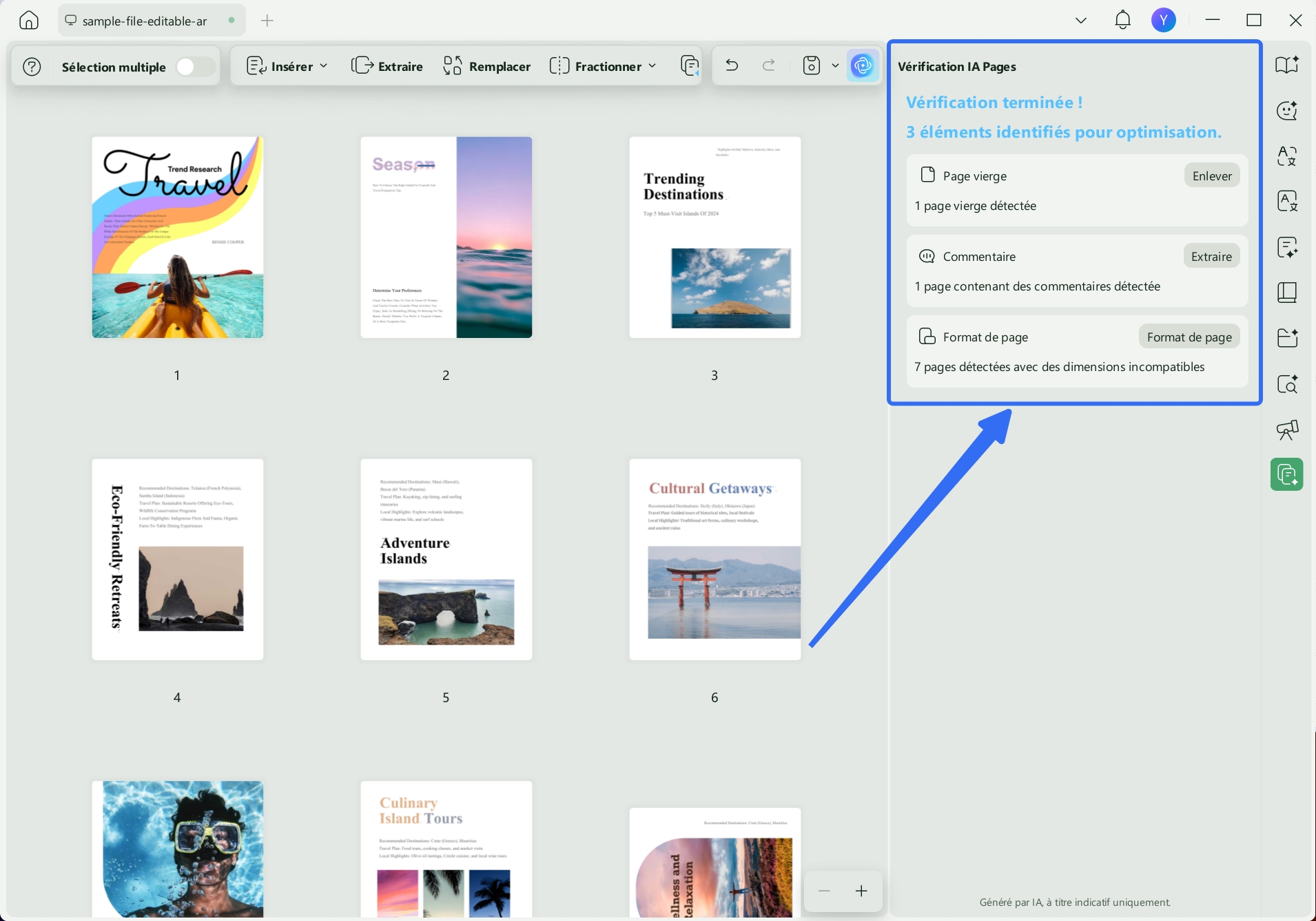 panneau de vérification des pages par IA