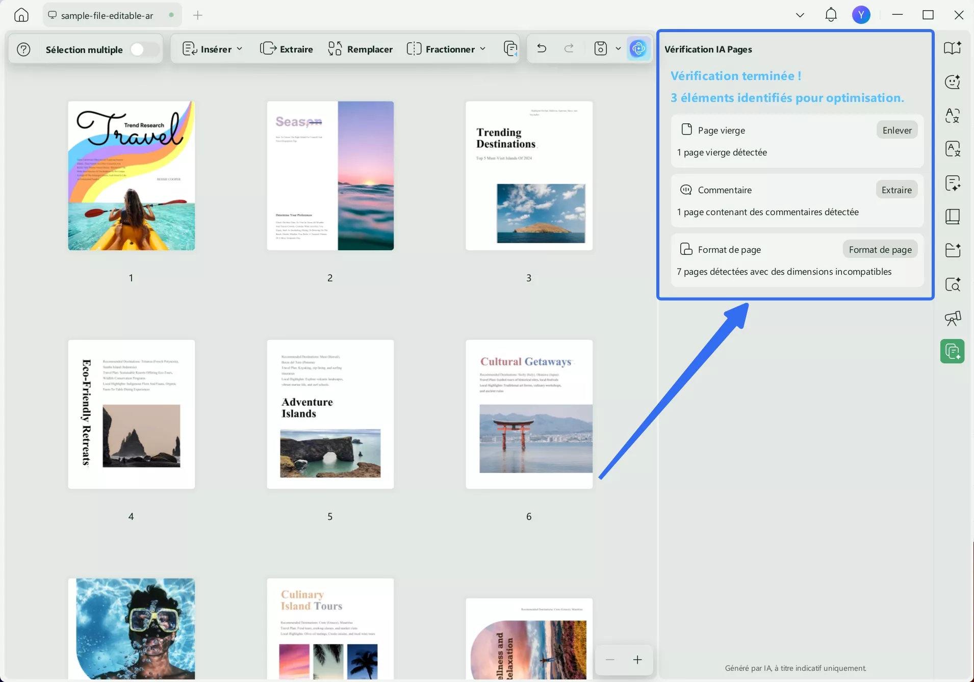 panneau de vérification des pages par IA