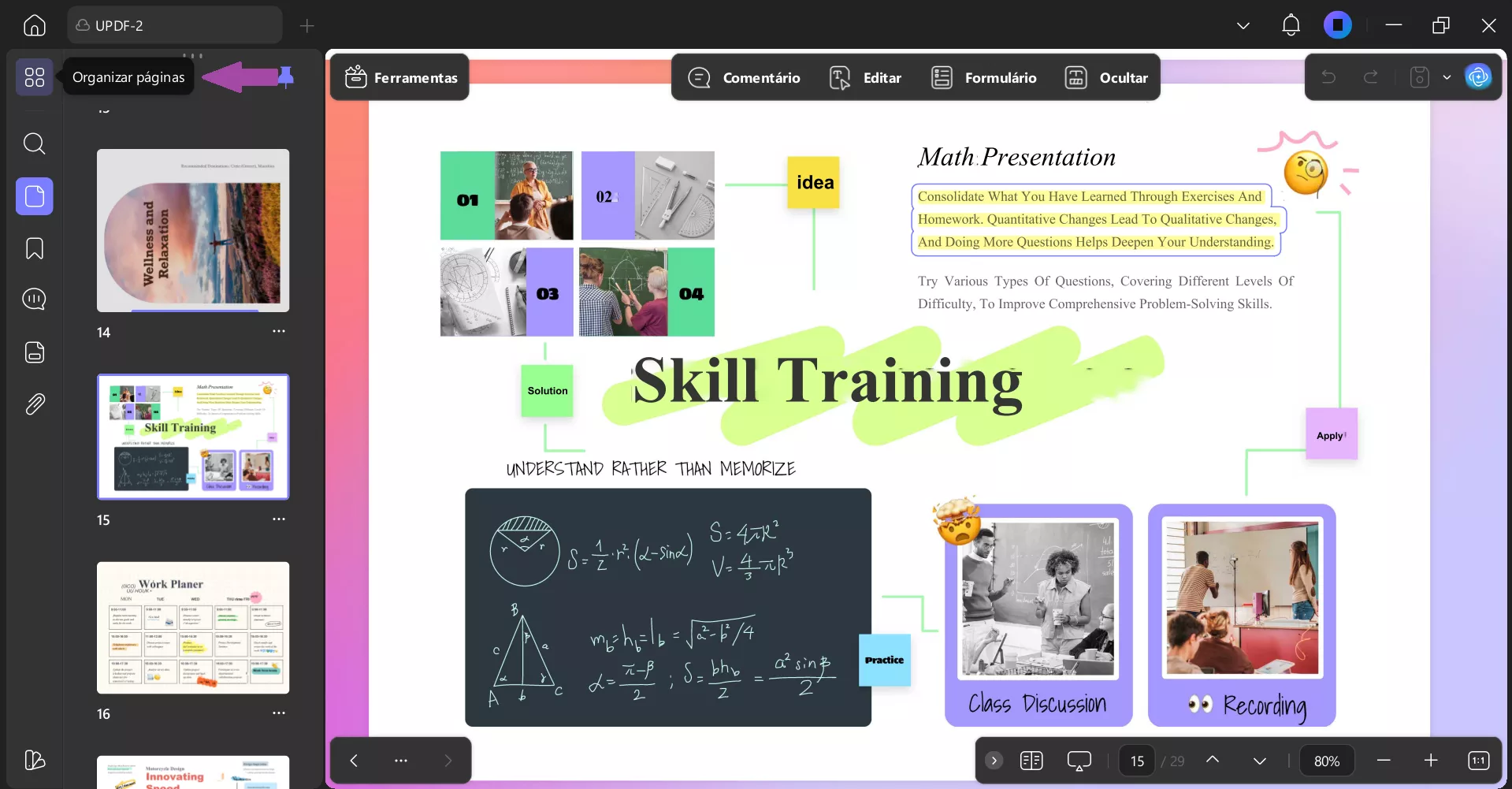 Clique em “Organizar páginas” dentro do UPDF
