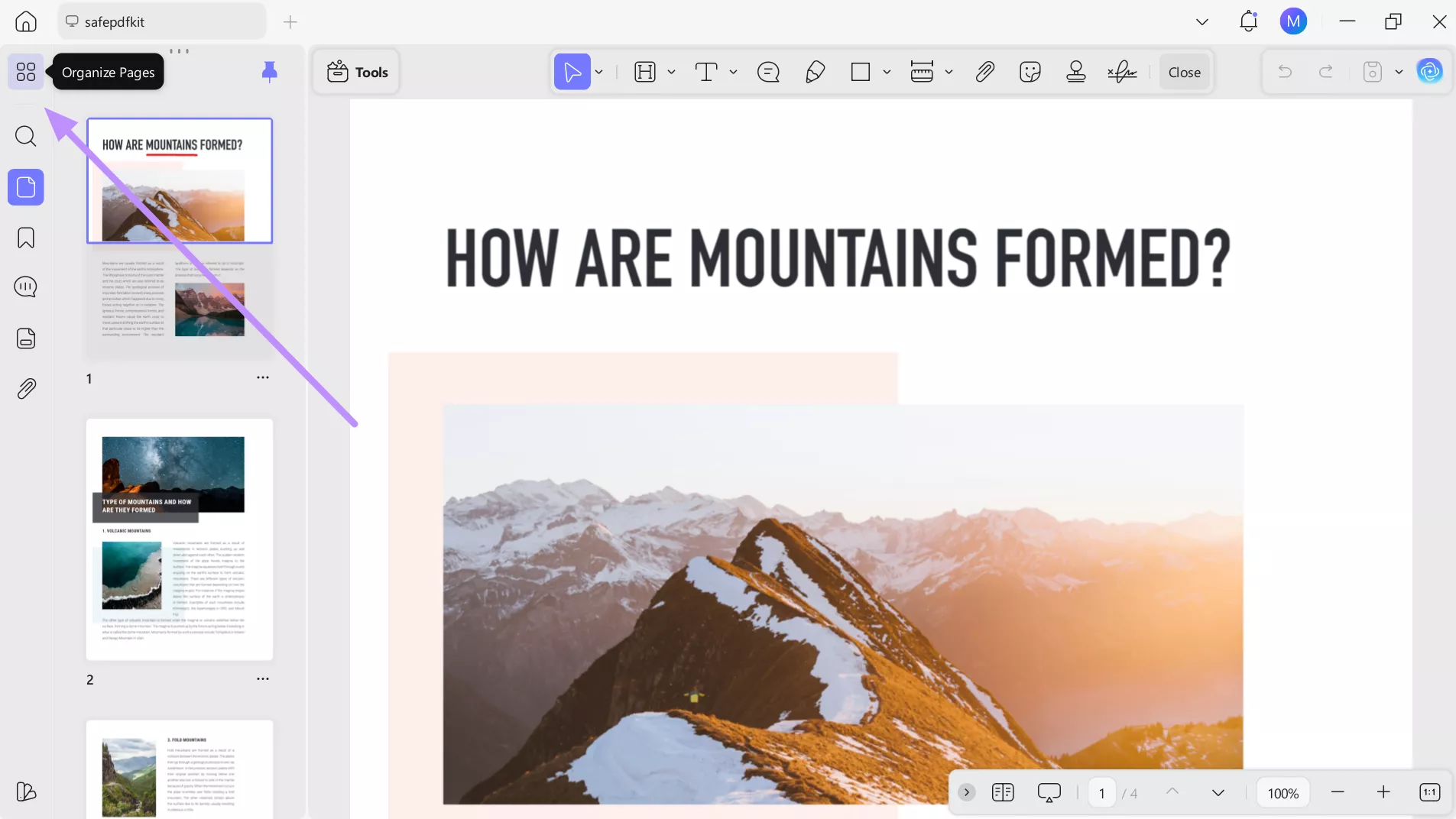 enter the organize pages mode