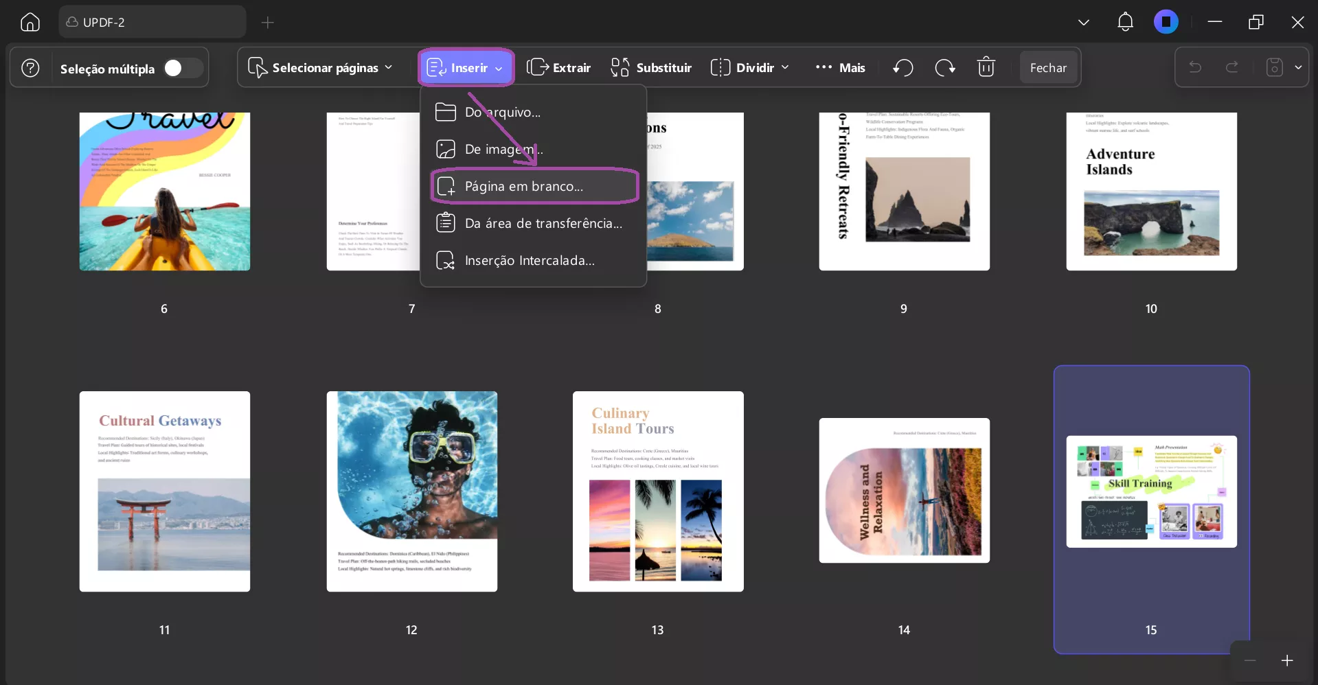 Inserir página em branco no UPDF