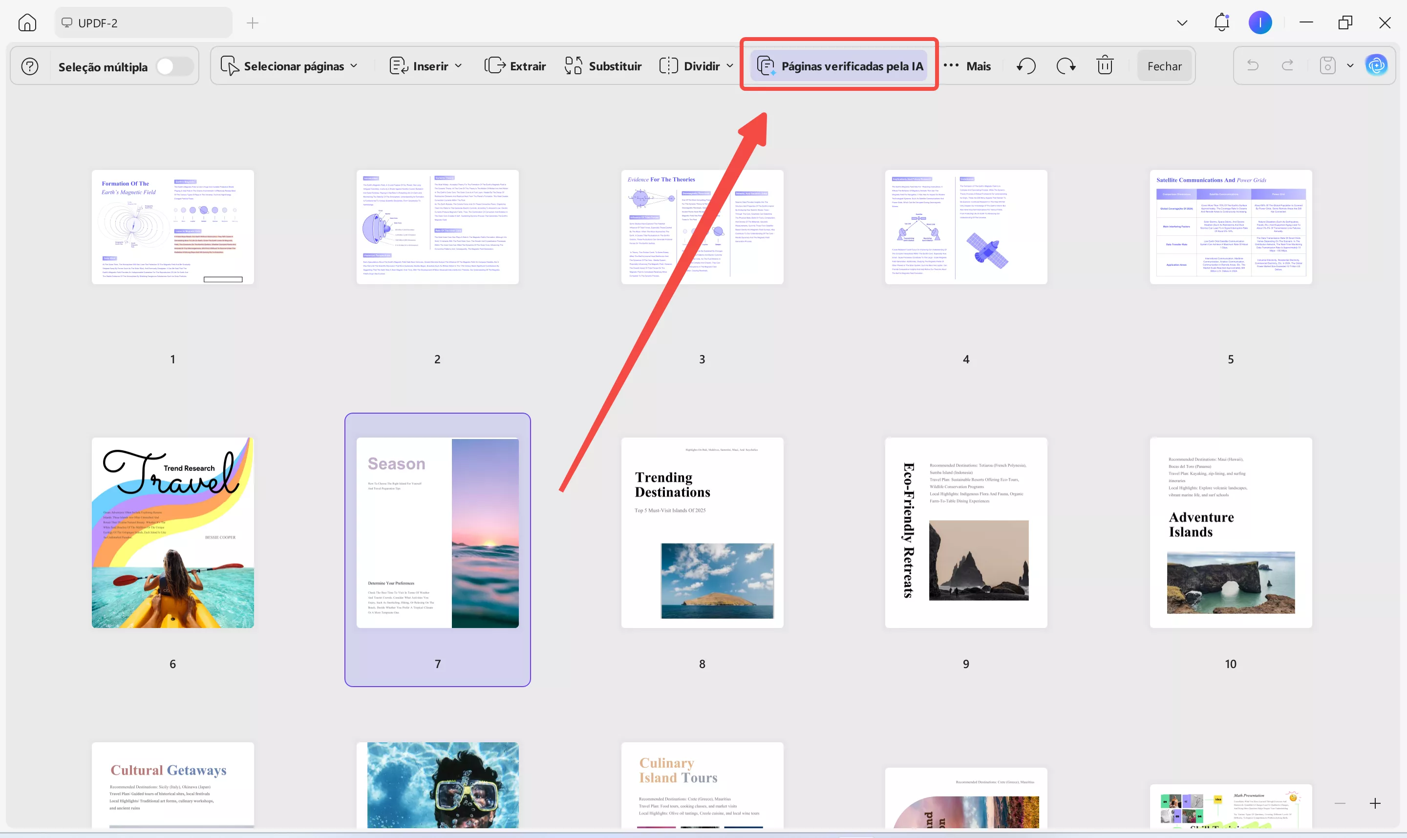 Selecionar páginas para verificação com IA