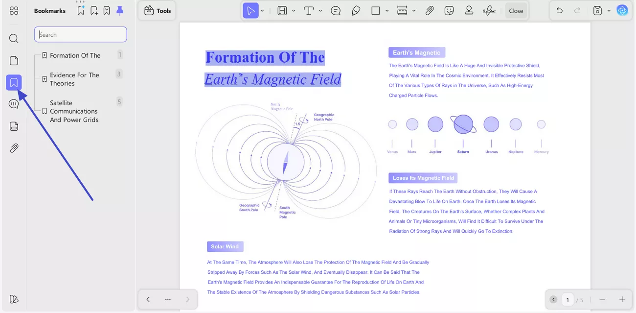access the bookmark panel 