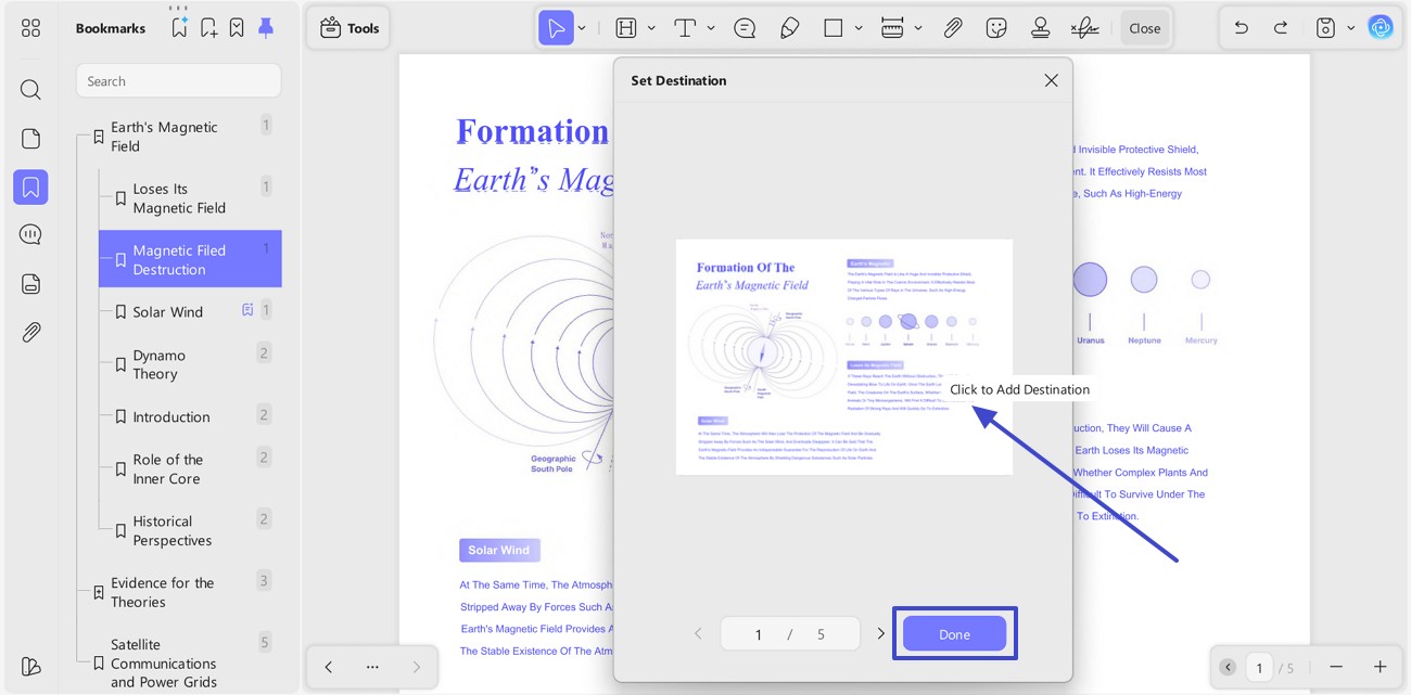 set a destination for bookmark