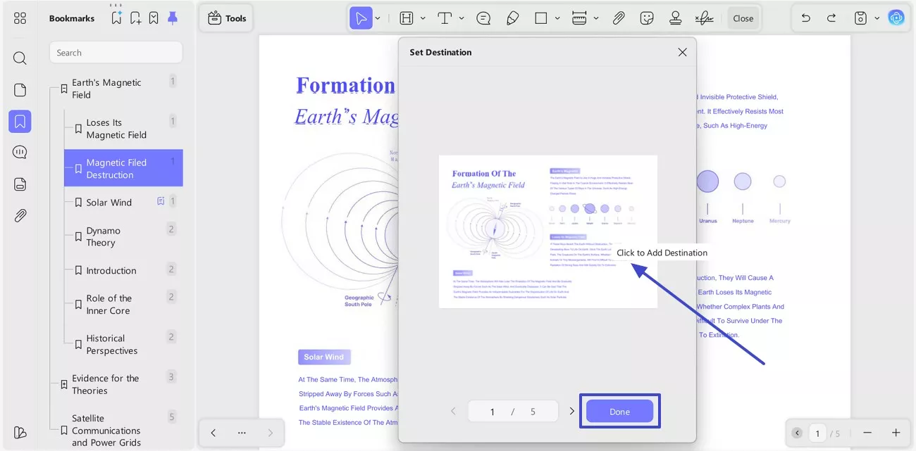  set a destination for bookmark