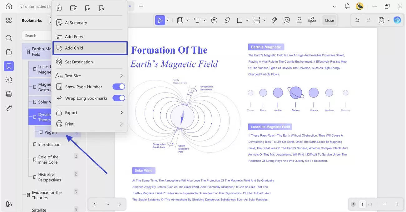 choose an add child option