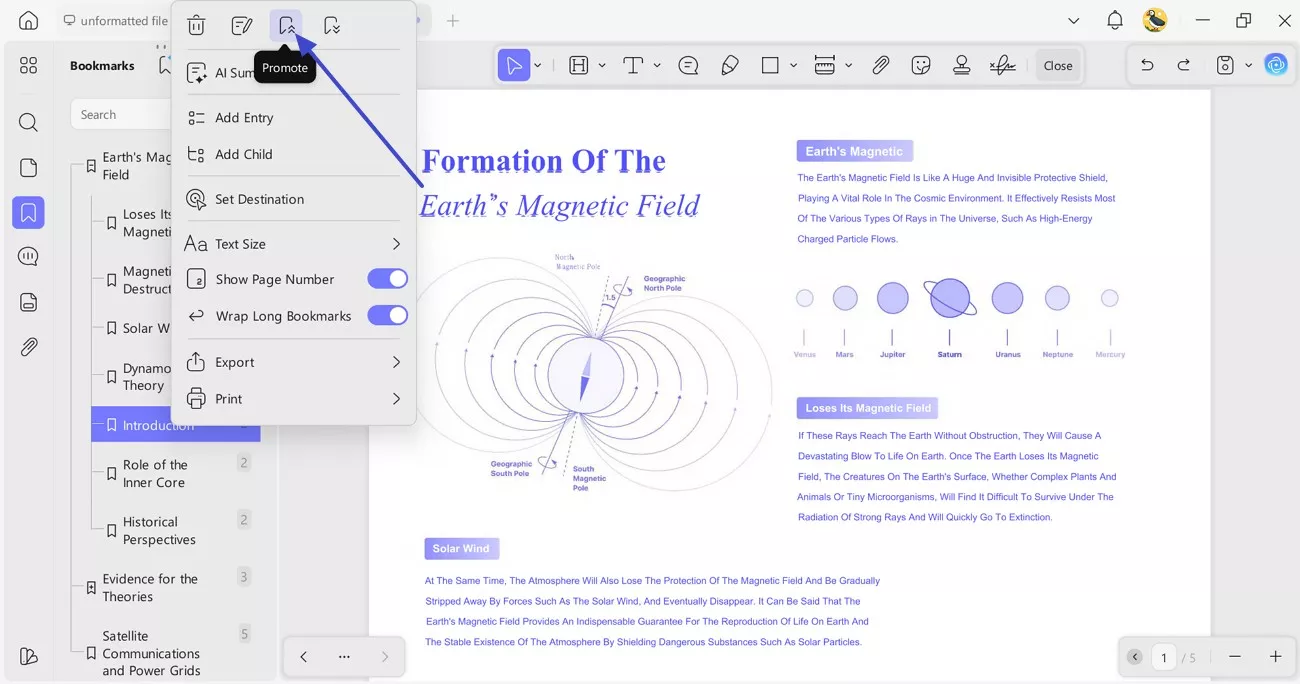 promote a bookmark in updf