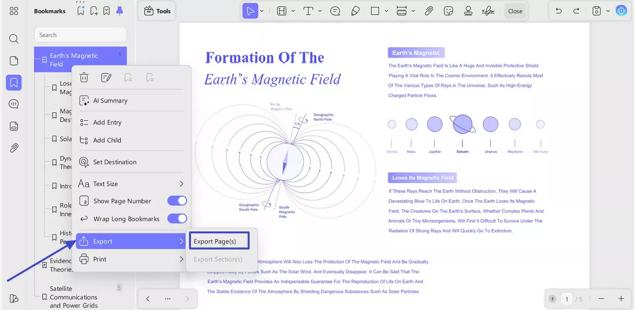  choose export pages for bookmark