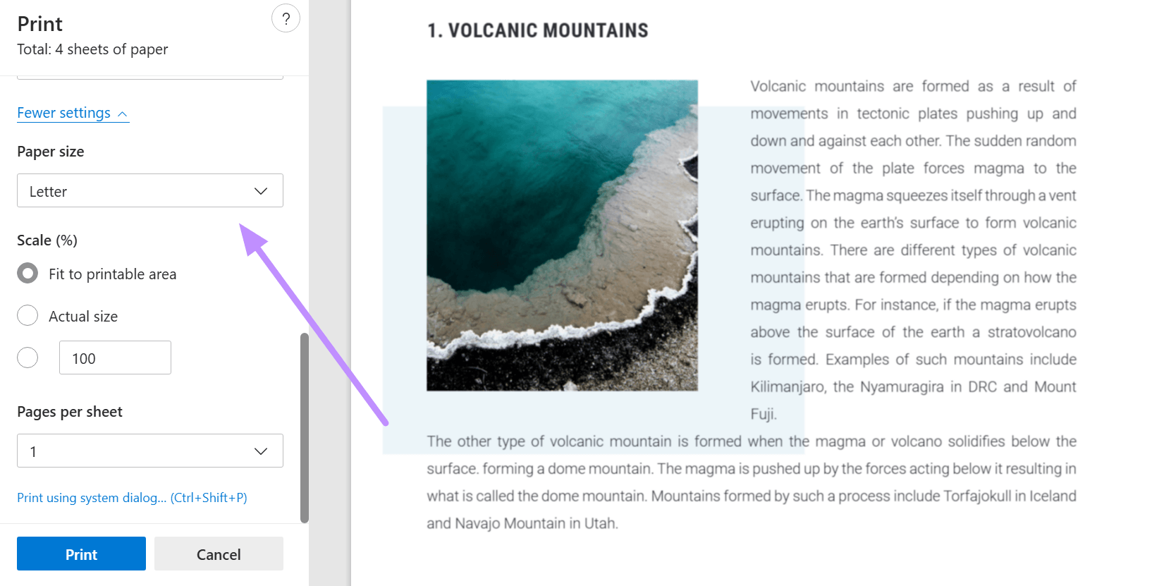 check page size with print