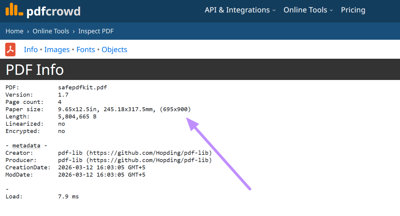 check pdf file size online