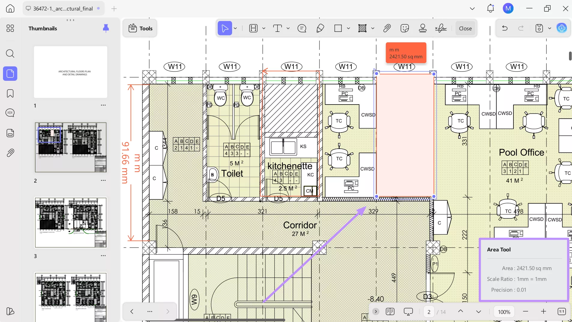 measure area of the region