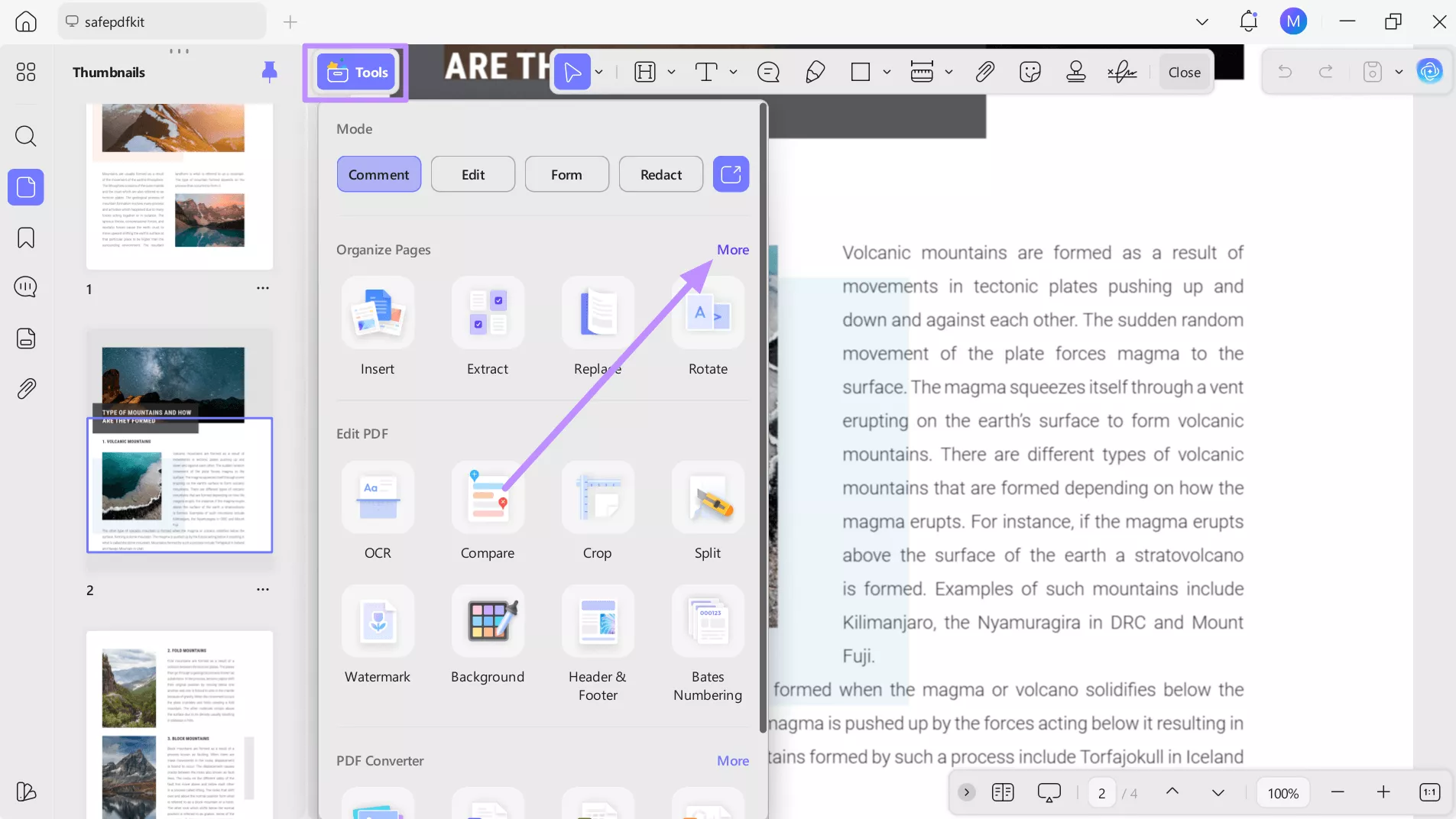 access the tools menu