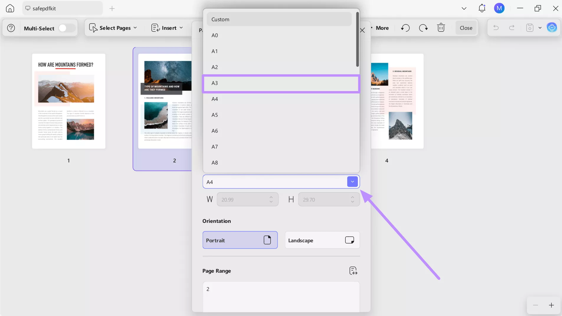 fix page size in updf