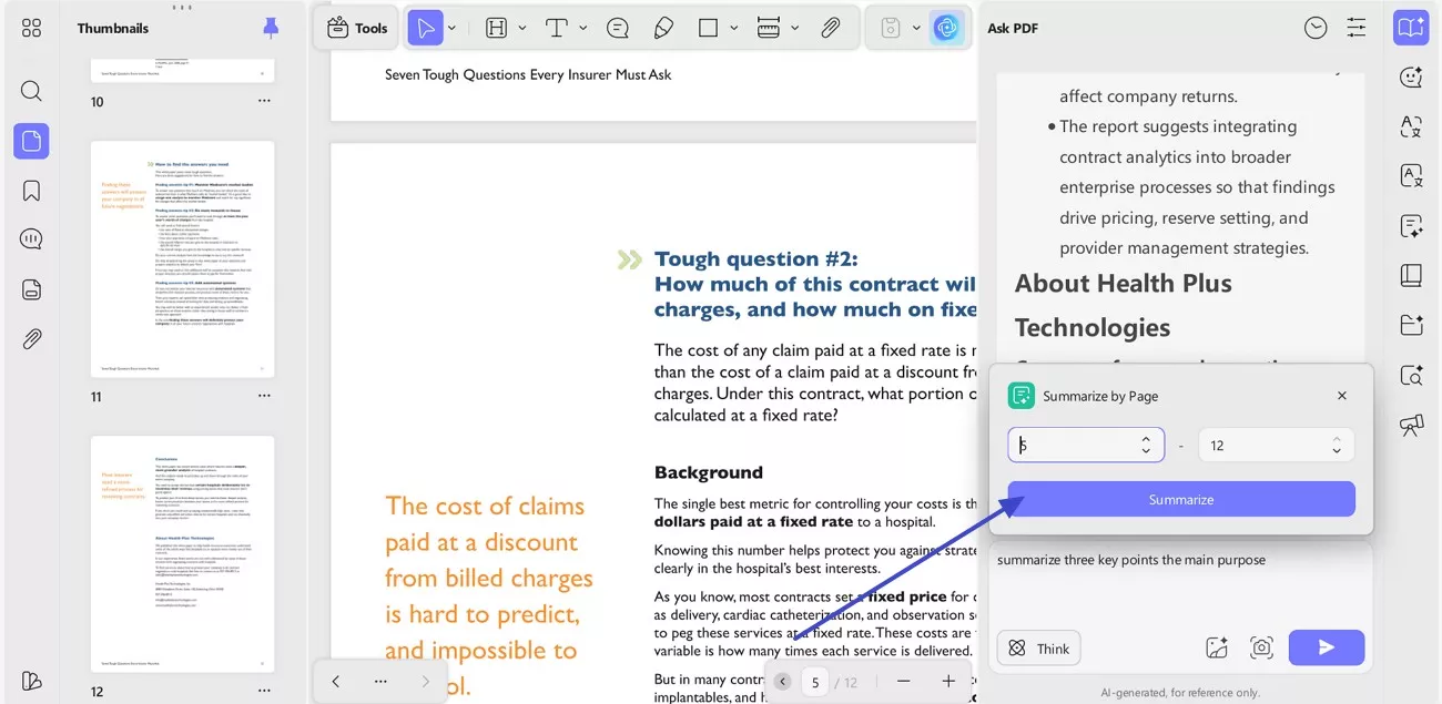 choose the summarization feature