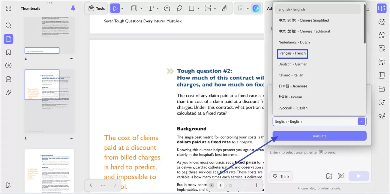choose language and press translate 