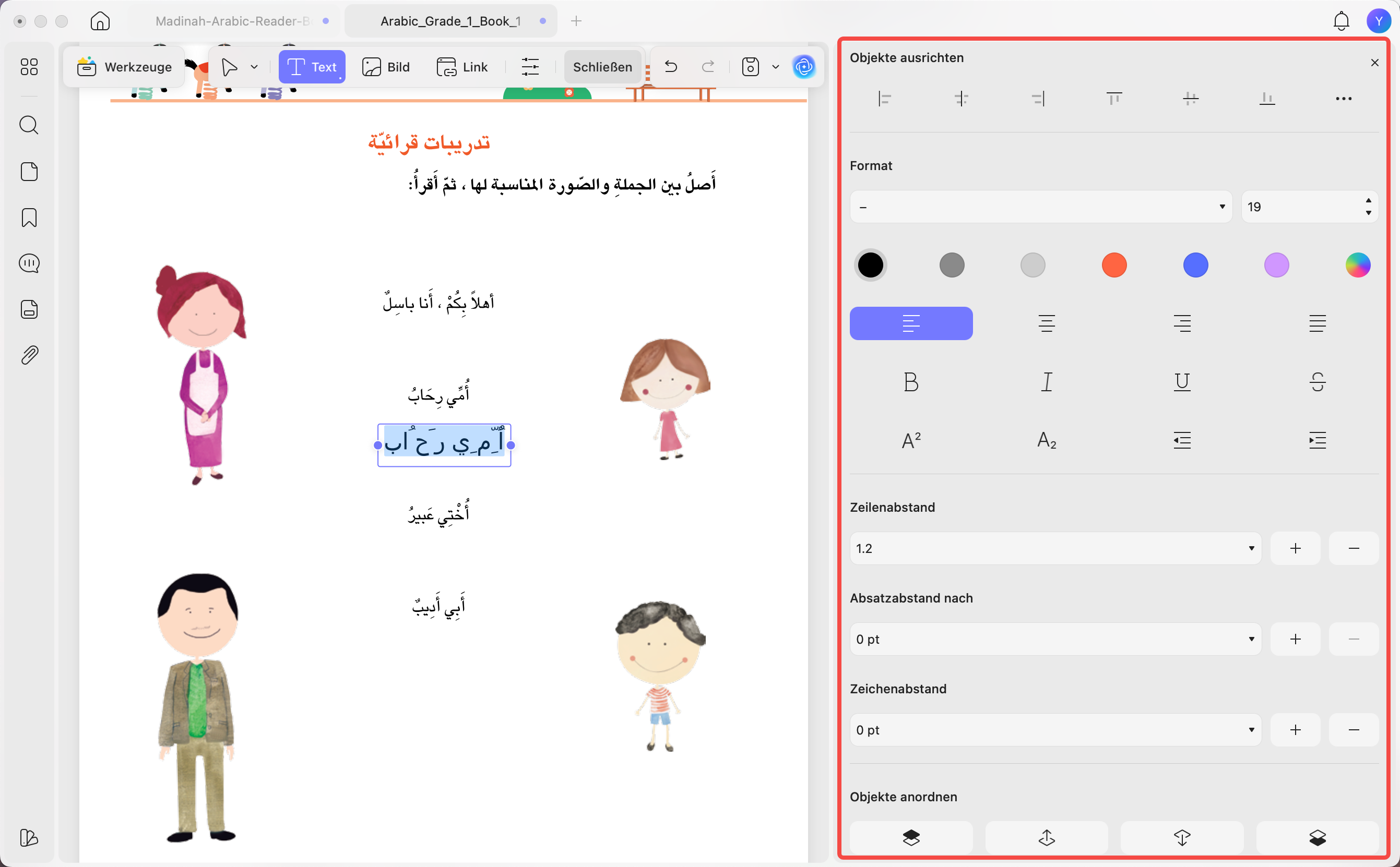 Eigenschaften bearbeiten – PDF für Arabisch