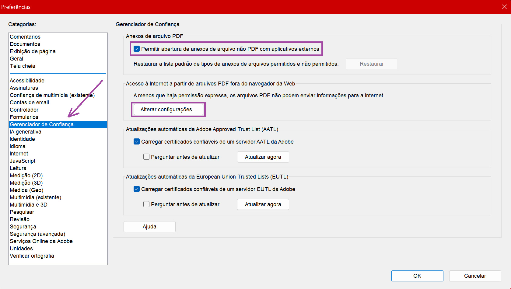 Permitir a abertura de anexos não PDF no Acrobat