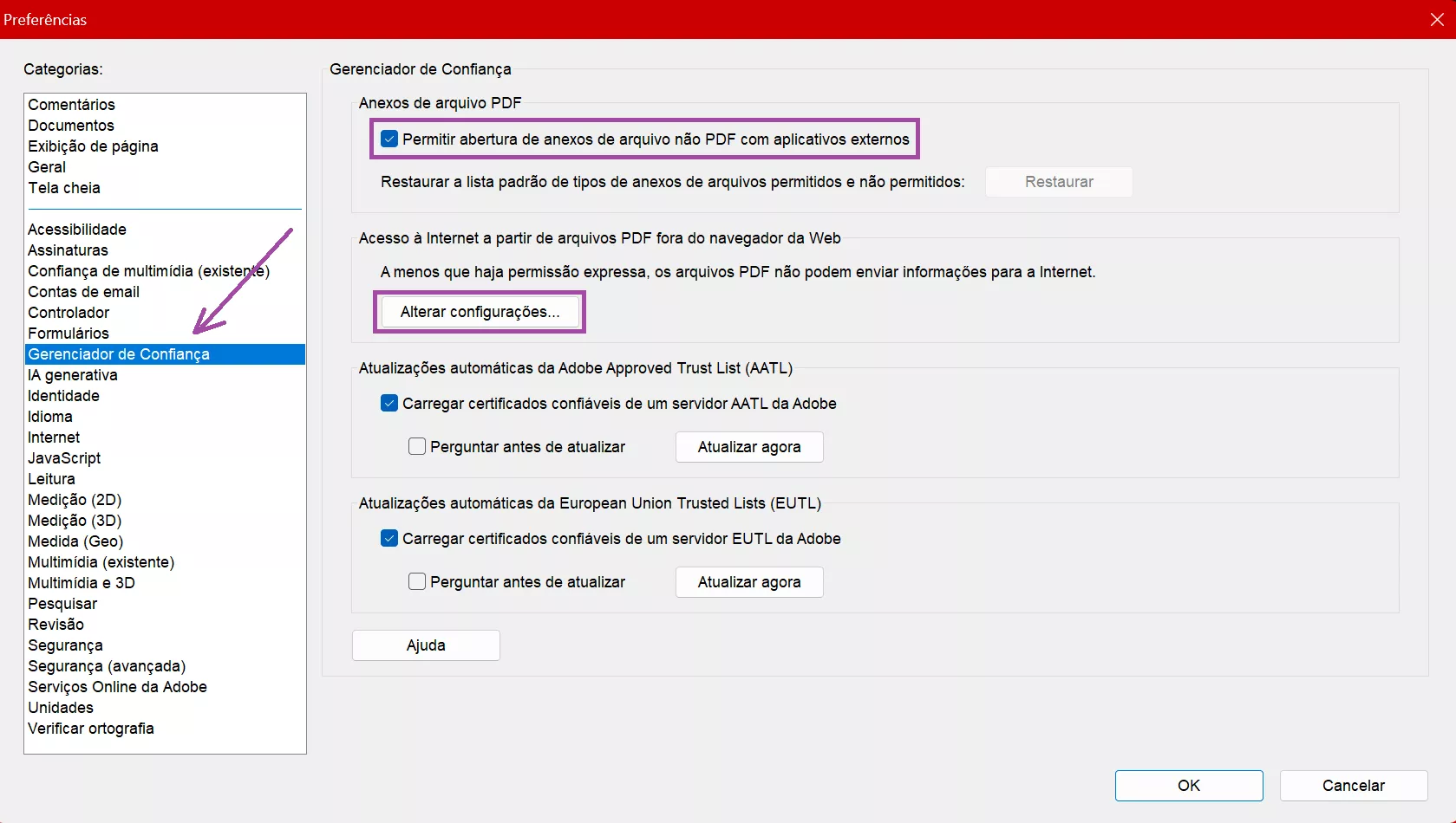 Permitir a abertura de anexos não PDF no Acrobat