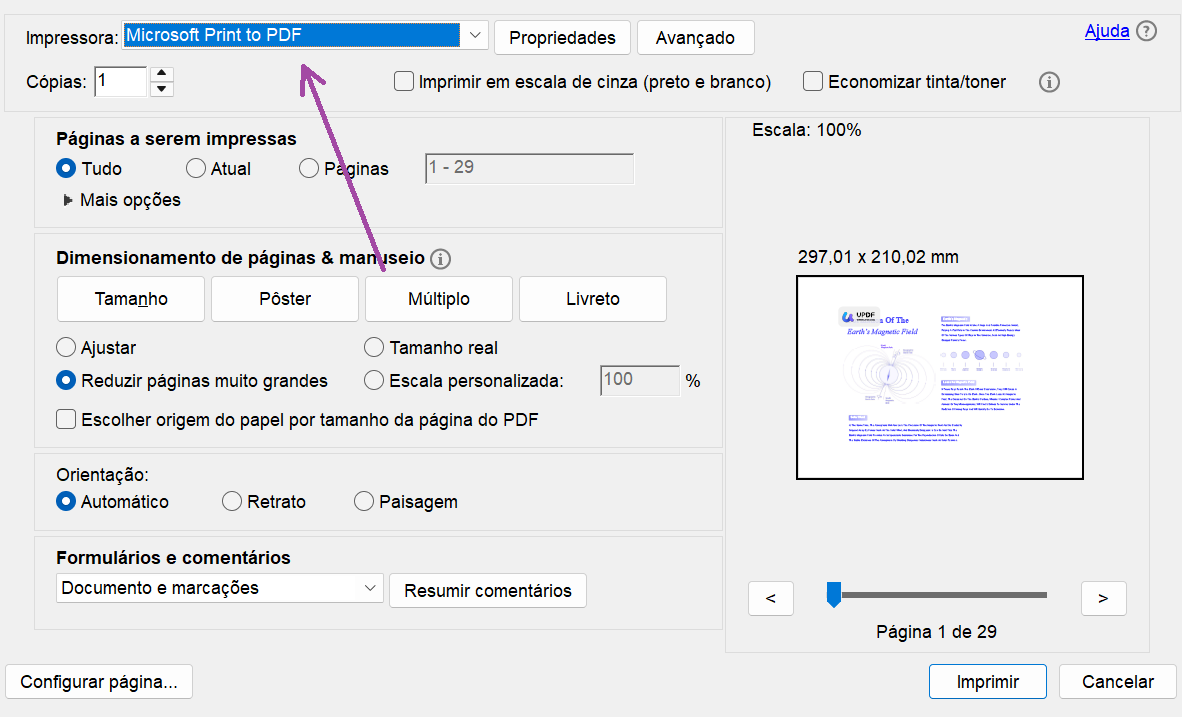 Imprimir o arquivo original como PDF no Acrobat