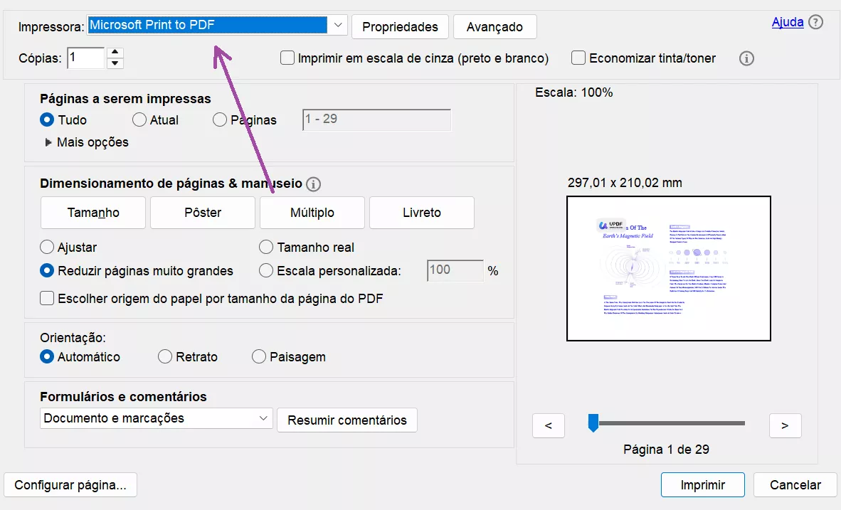 Imprimir o arquivo original como PDF no Acrobat