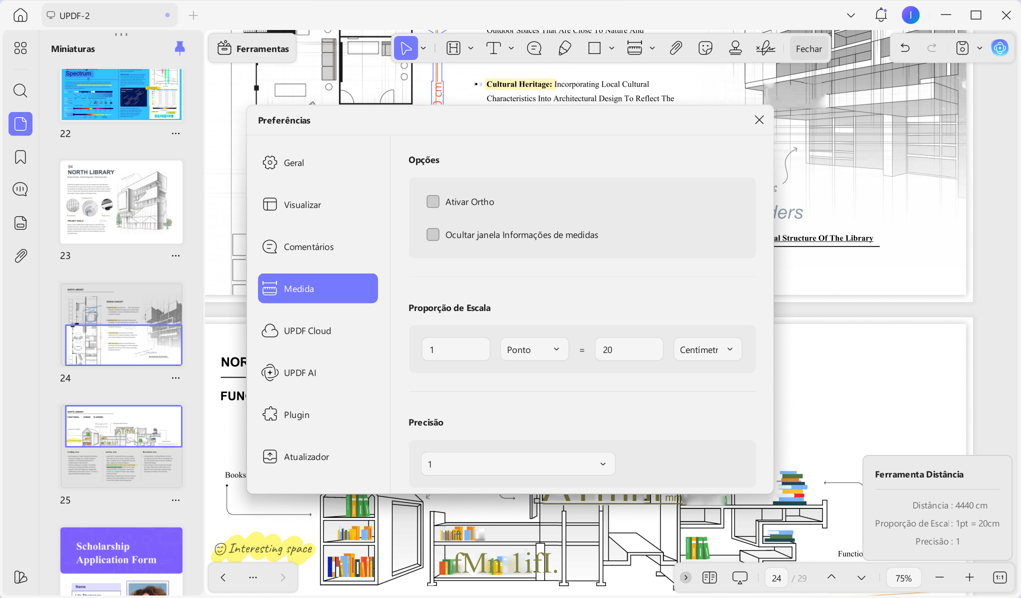 Como medir distância em um PDF no UPDF usando a ferramenta de medição