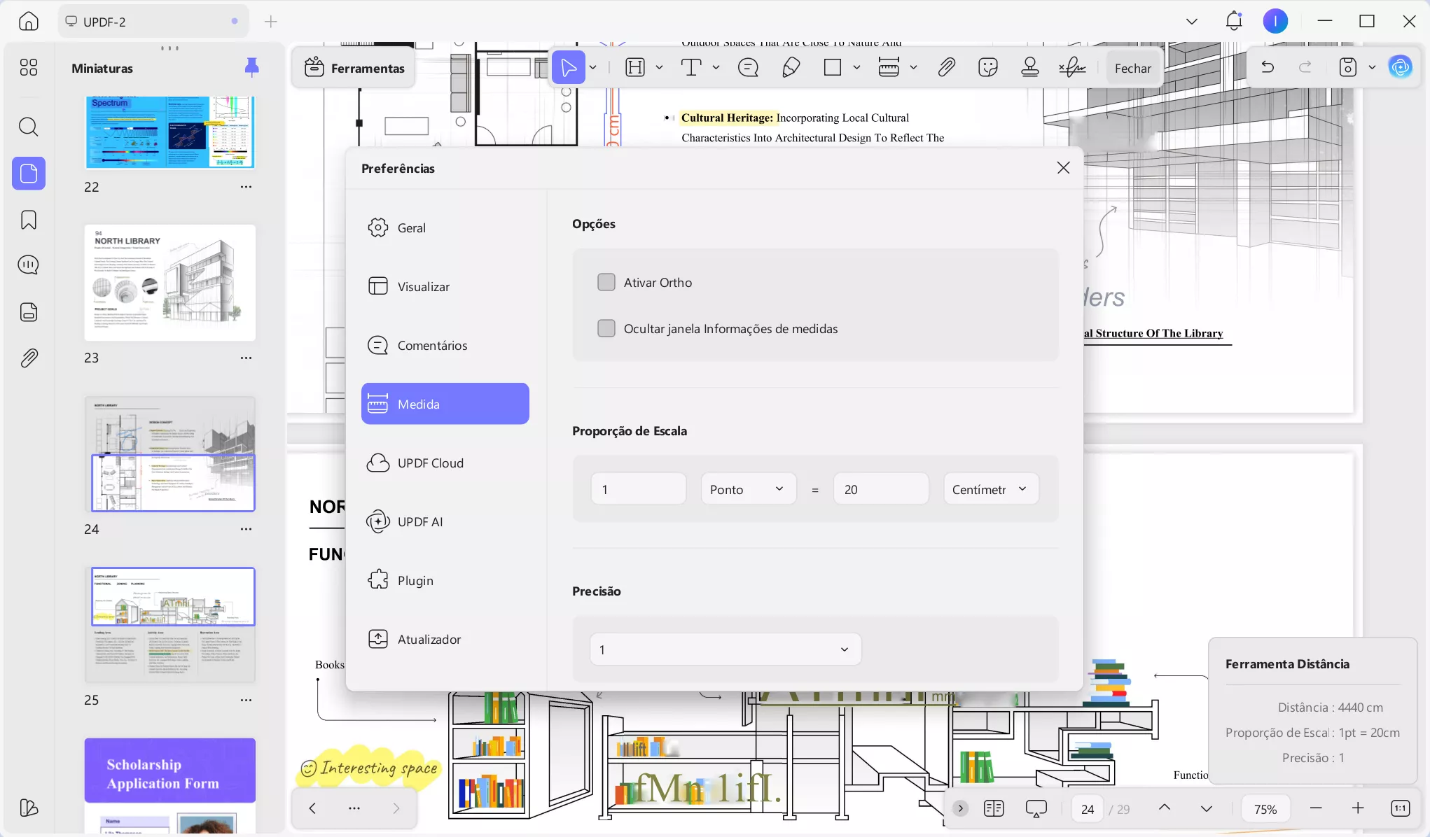 Como medir distância em um PDF no UPDF usando a ferramenta de medição