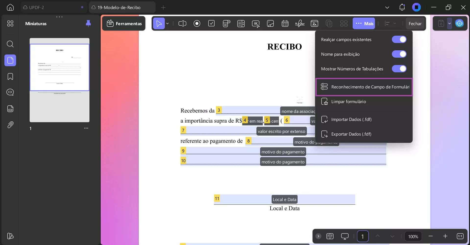 Tornar os campos de formulário PDF visíveis no UPDF