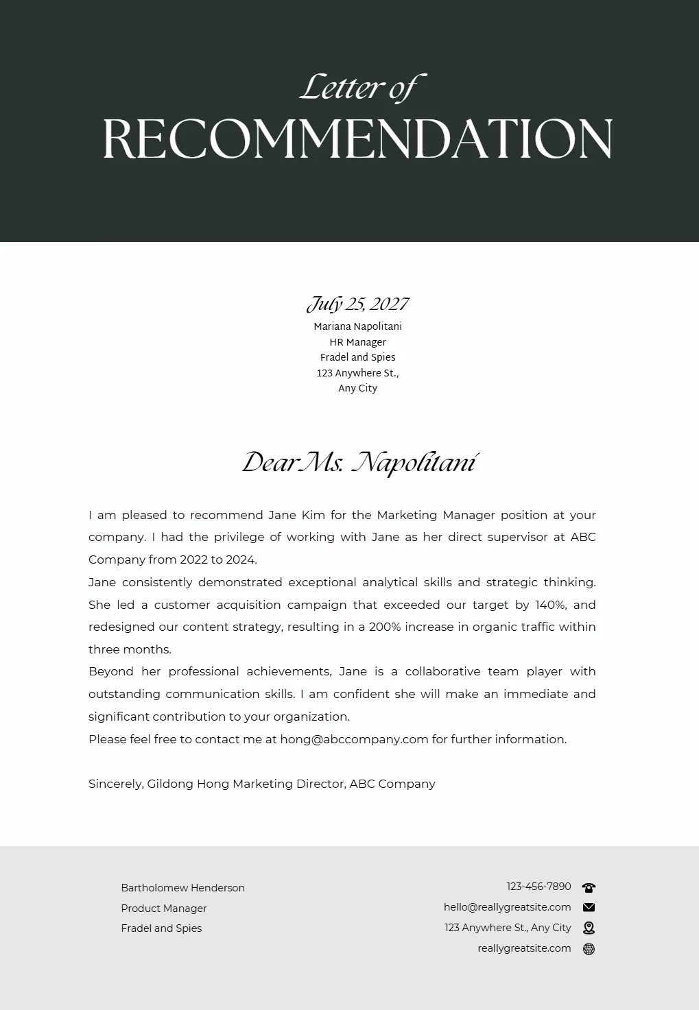 채용 추천서 양식 영문 채용 예문