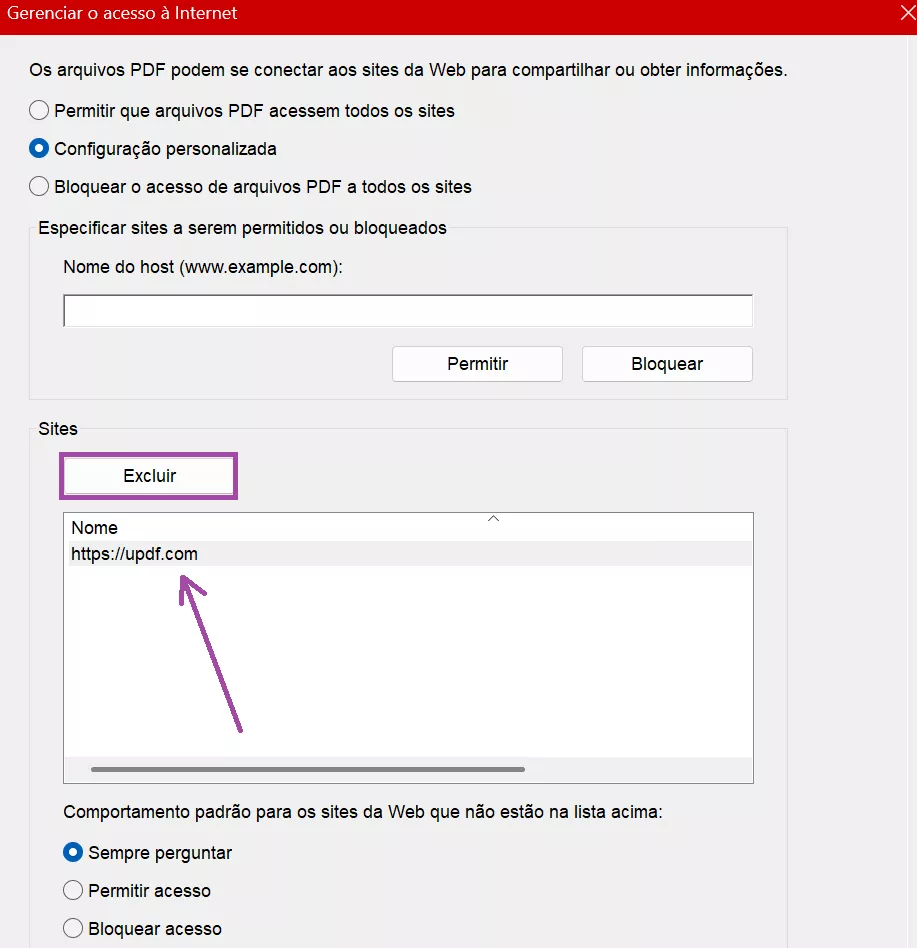 Remover site da lista de bloqueio no Acrobat