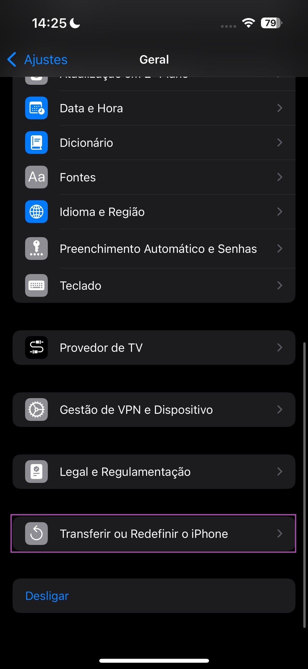 configurações de fábrica