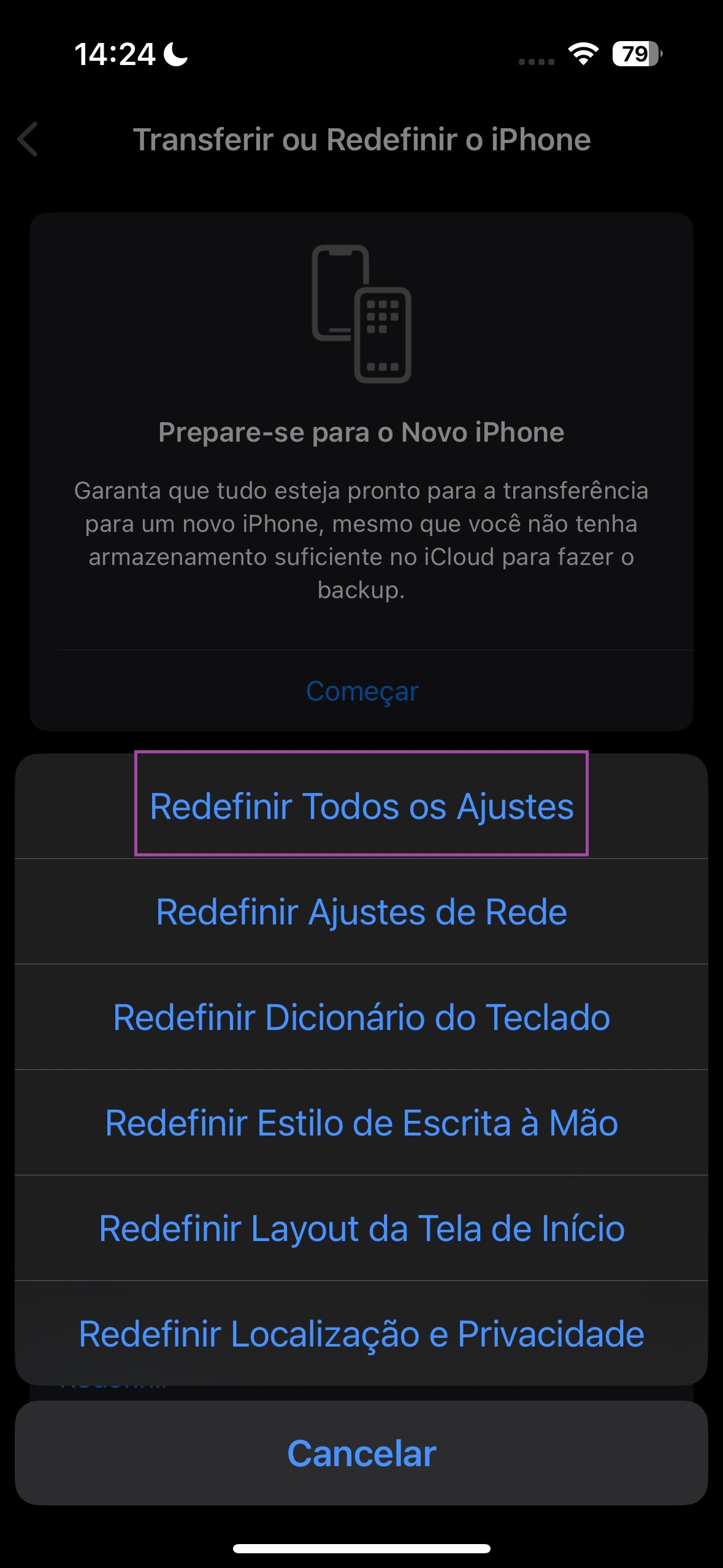 Redefinir Todas as Configurações