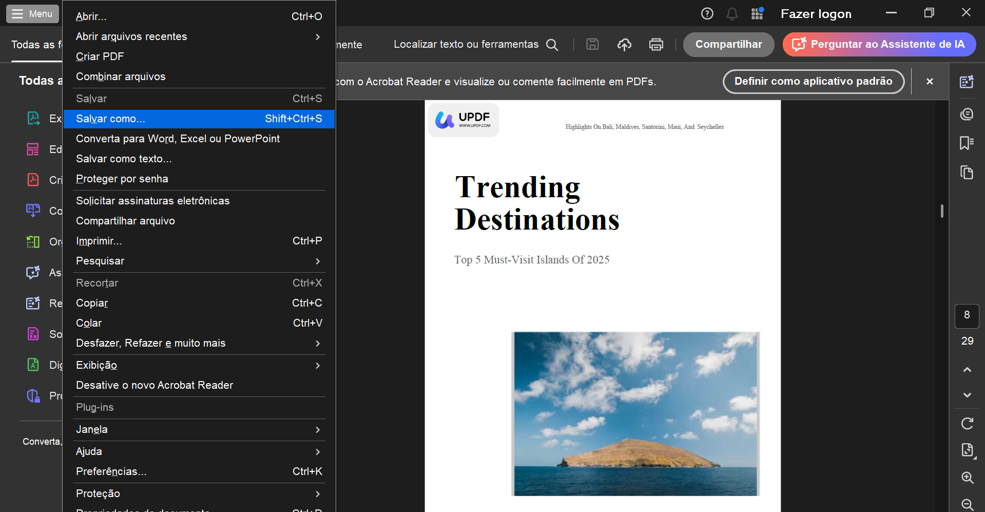 clique em Salvar para salvar o PDF no Adobe Acrobat