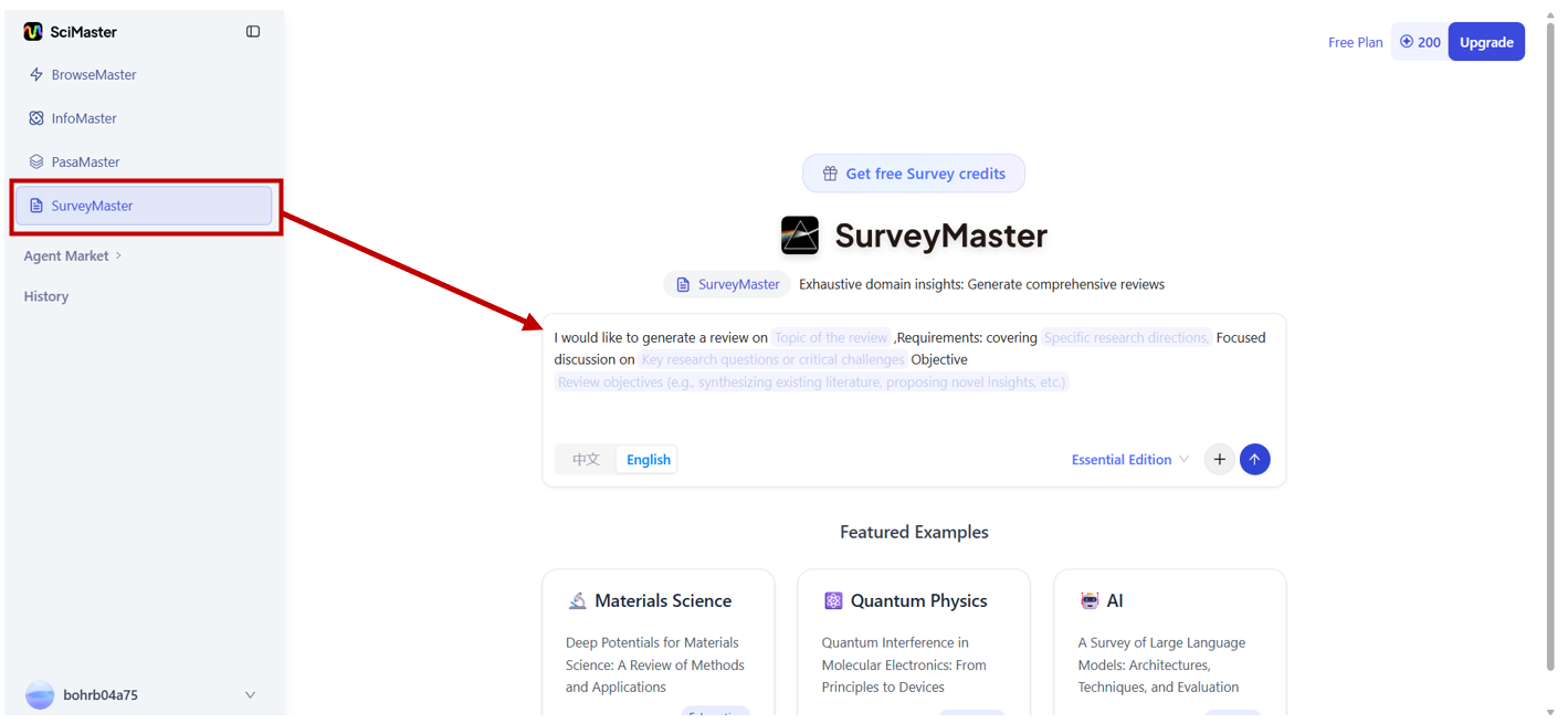 SciMaster literature review feature