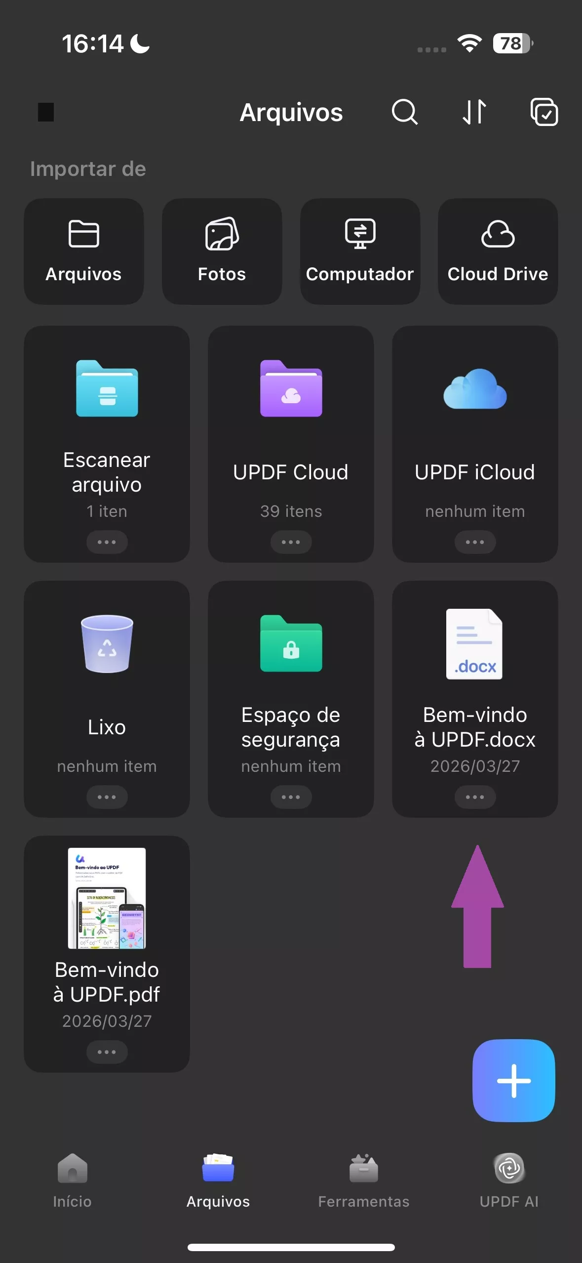 Selecionar arquivo no UPDF para conversão em PDF