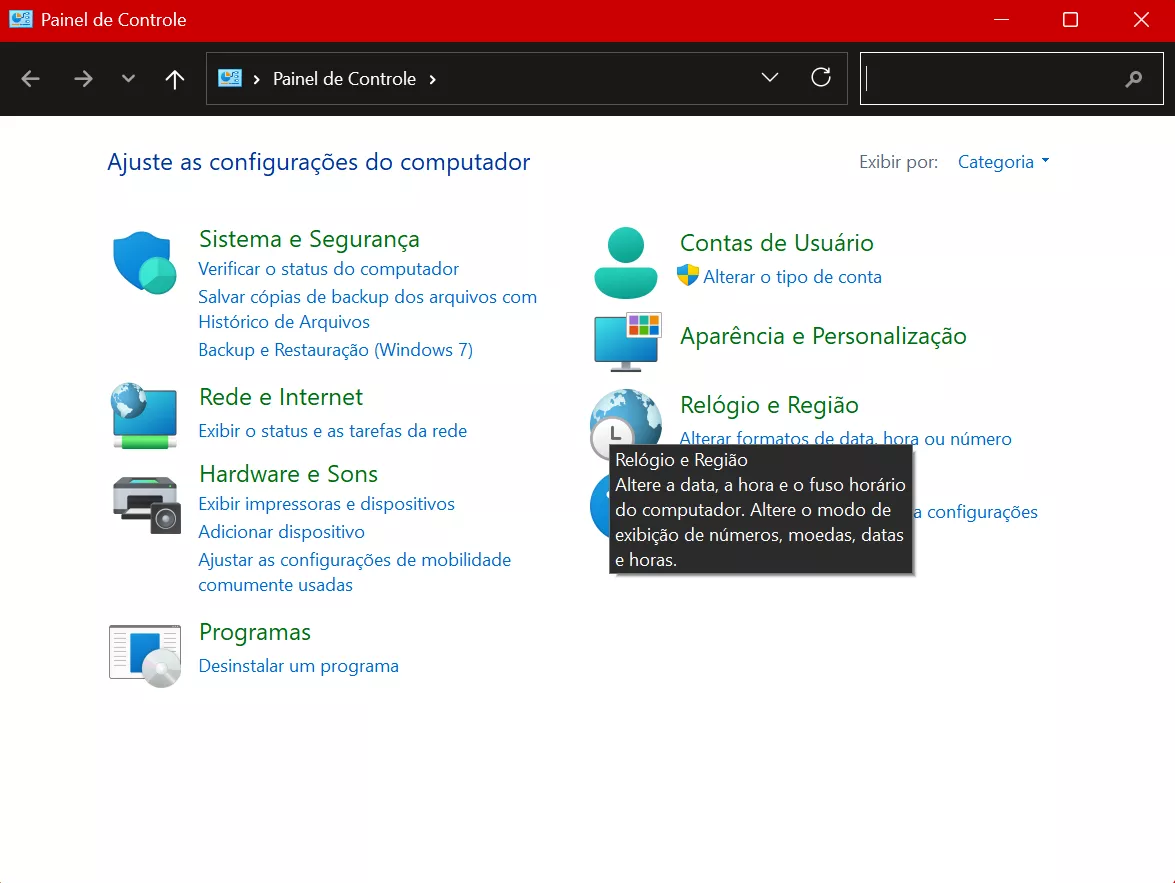 Selecione “Programas” no Painel de Controle do Windows