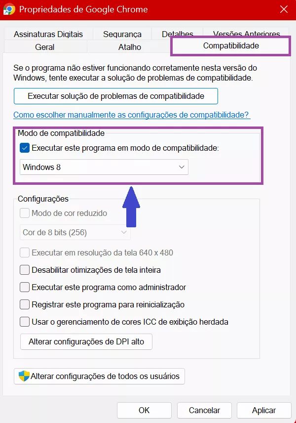 Selecione Windows 8 e clique em OK no Chrome