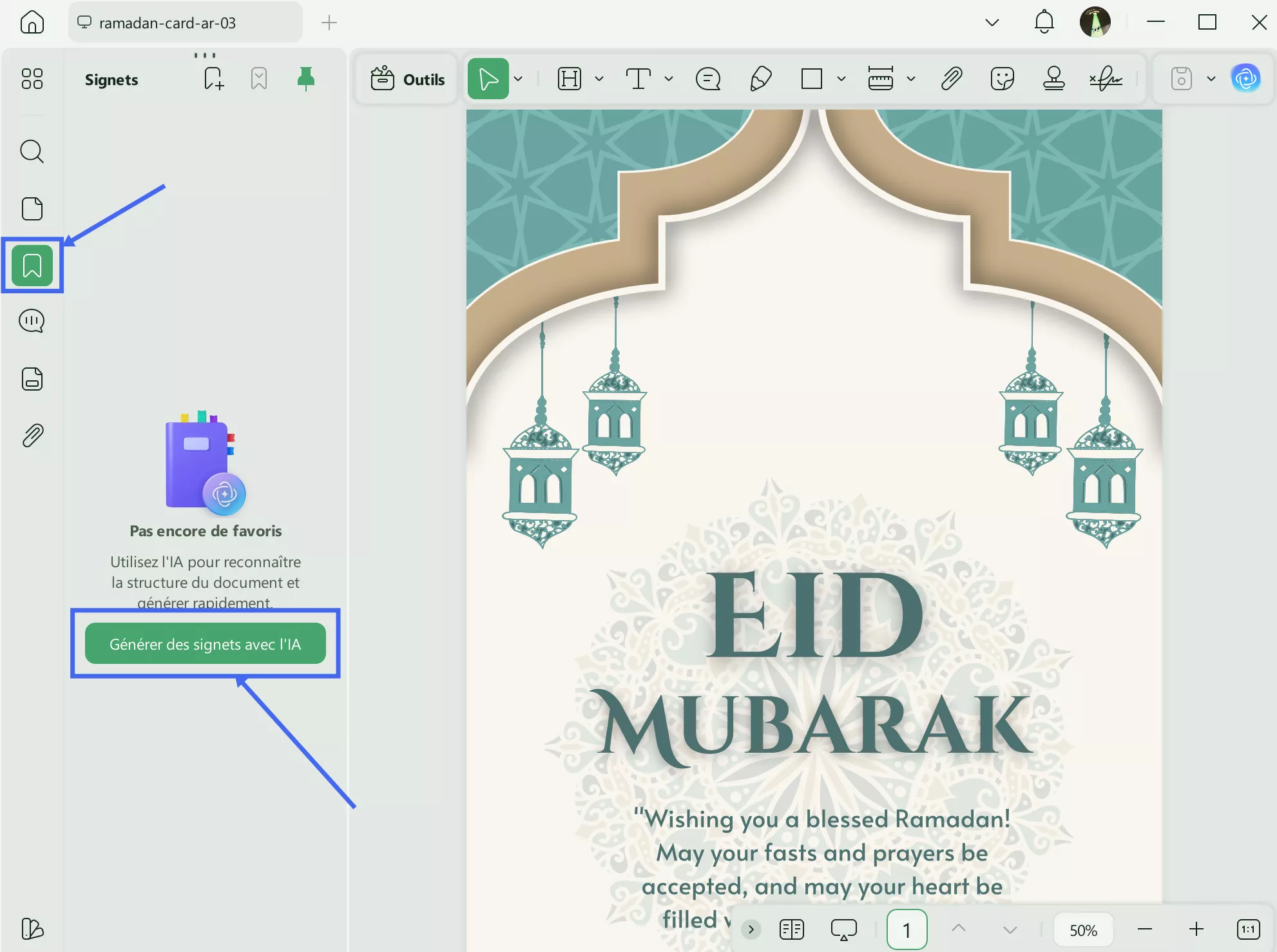 Choisissez la langue des signets et générez-les