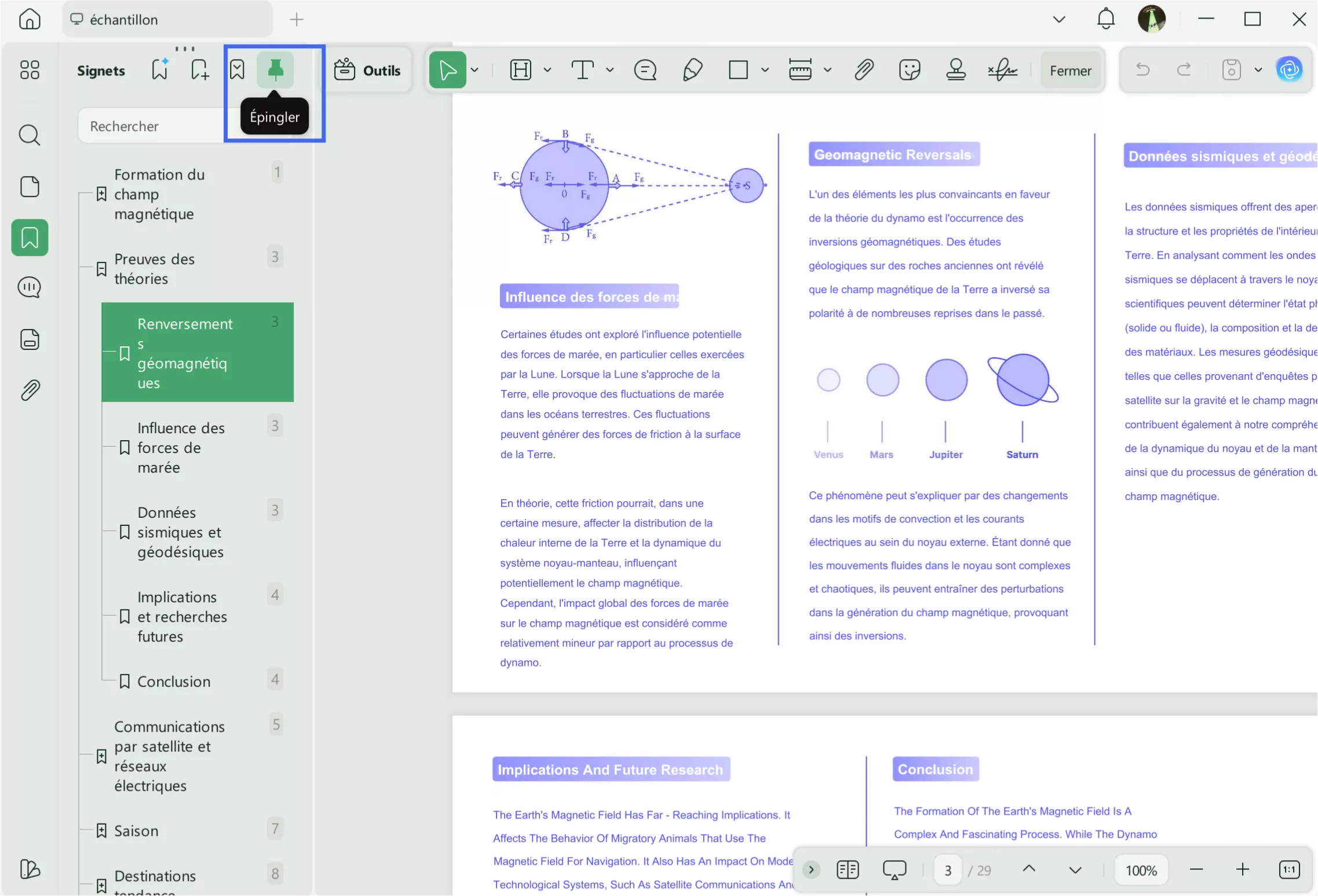 Épingler le panneau des favoris