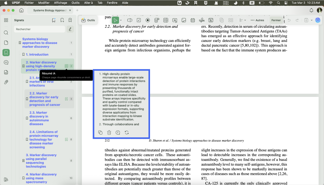 résumer section signet updf ia mac