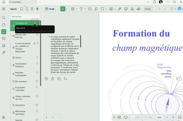 résumer section signet updf ia windows