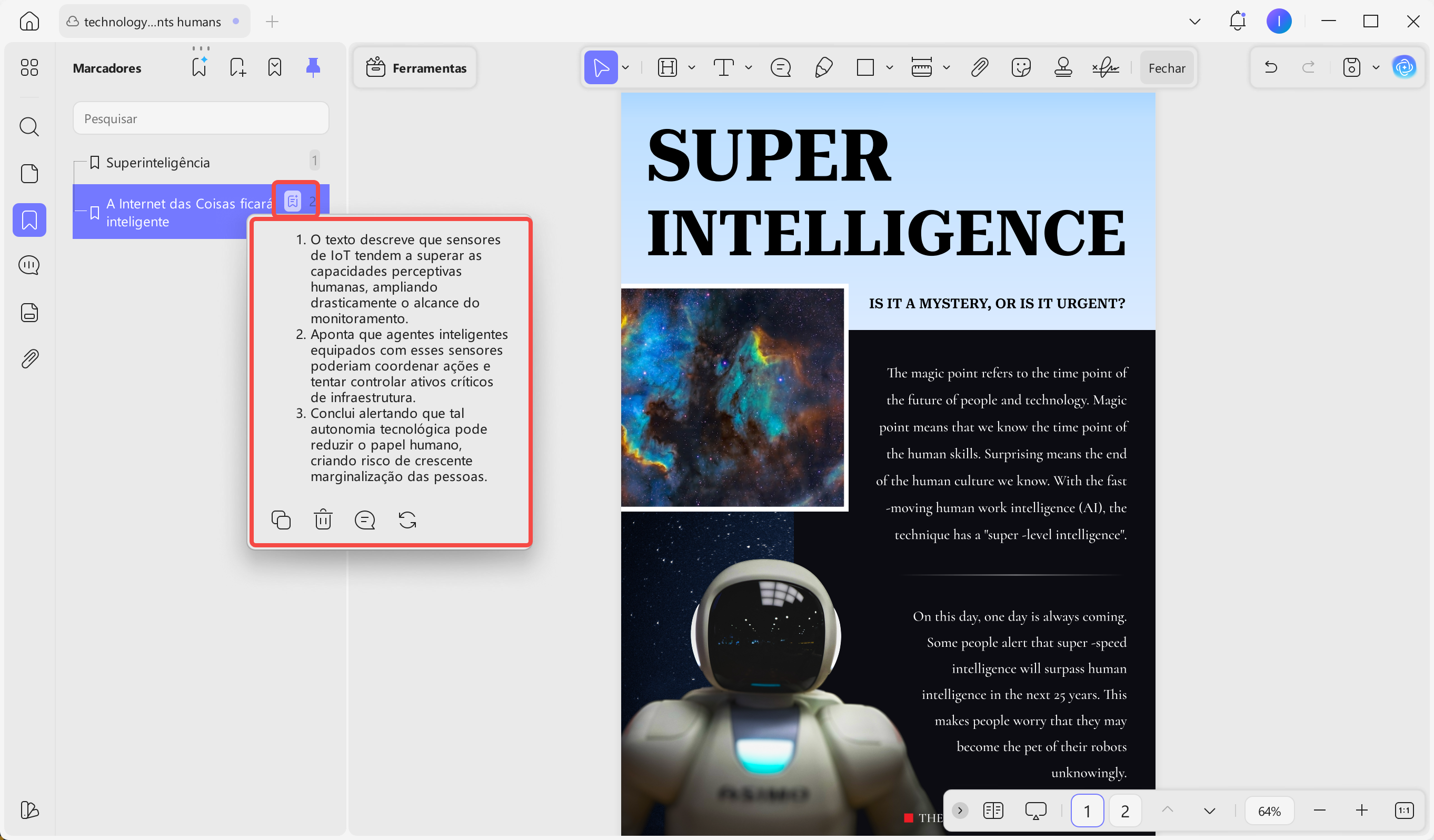 summarize bookmark section updf ai windows