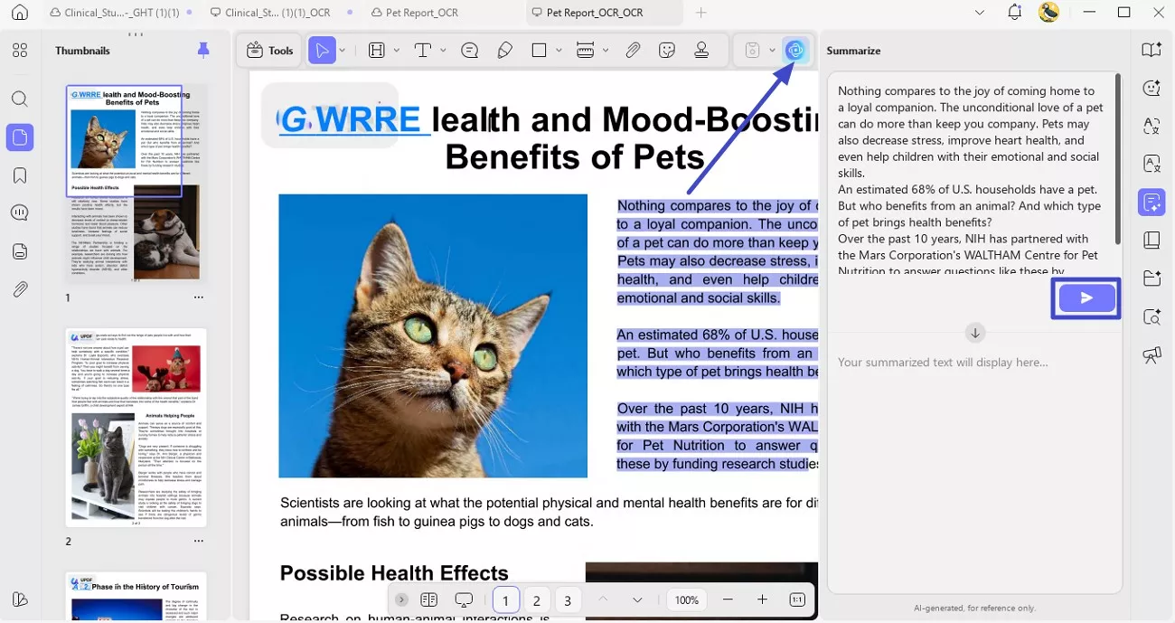 choose updf summarize feature