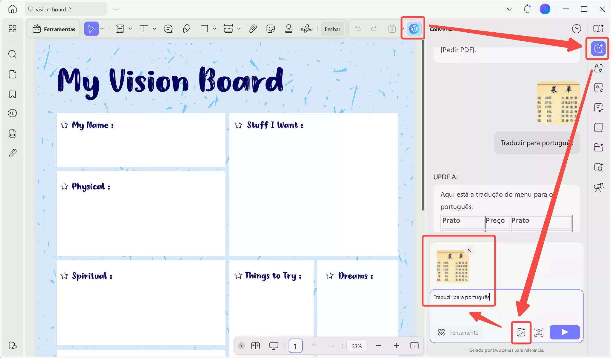 Traduzir imagem para inglês com o UPDF no Windows